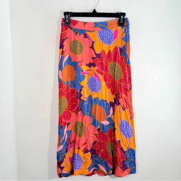 Farm Rio Vibrant Multicolor Sunflower Floral Print Midi Skirt XS - Picture 1 of 13